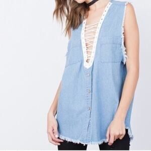 LF Furst of a Kind Denim Lace-Up Vest shirt dress